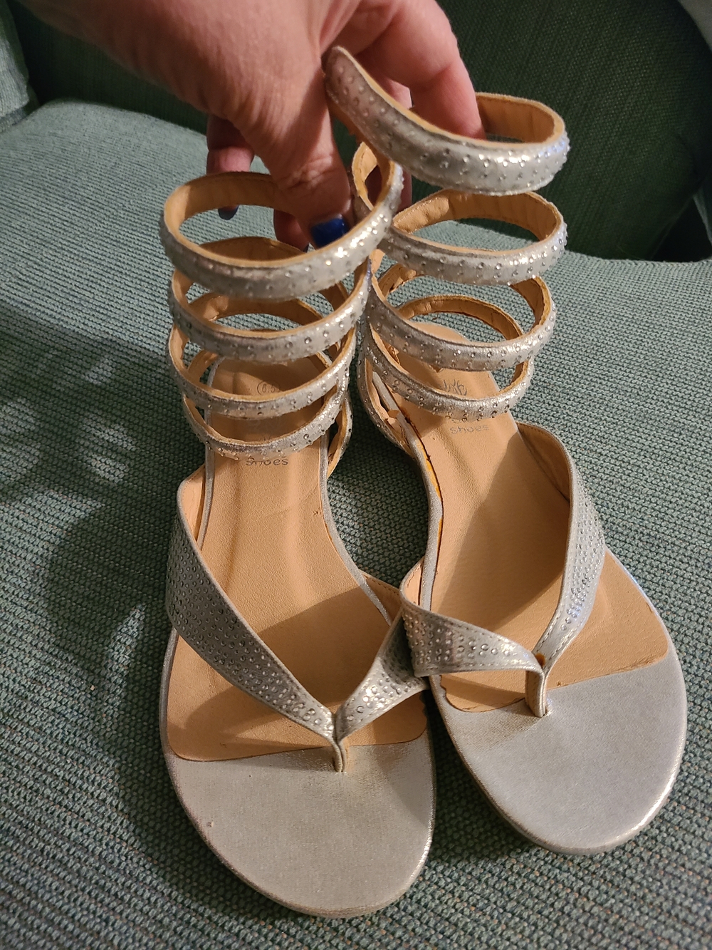 Women's Metallic Silver Strappy Gladiator Sandals Size 6.5